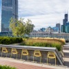 a rooftop deck overlooking a city